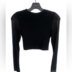 HOT & Delicious Double Mesh‎ Long Sleeves Black Top